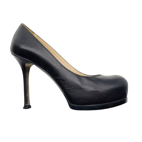 YVES SAINT LAURENT BLACK LEATHER TRIBTOO PLATFORM PUMP - Picture 2 of 9